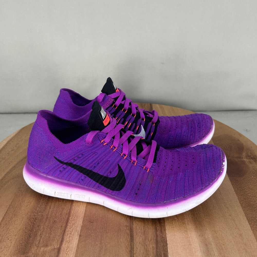 Nike Free RN Flyknit Purple Hyper Orange Running Shoes 831070-501 Womens Size 8
